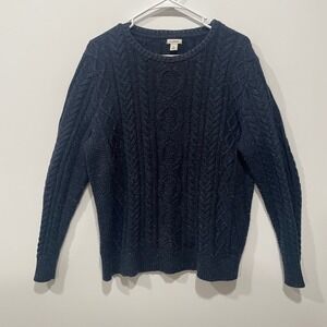 LL Bean Men's Cable Knit Sweater Navy Blue Speckled XL Regular Made in Jordan